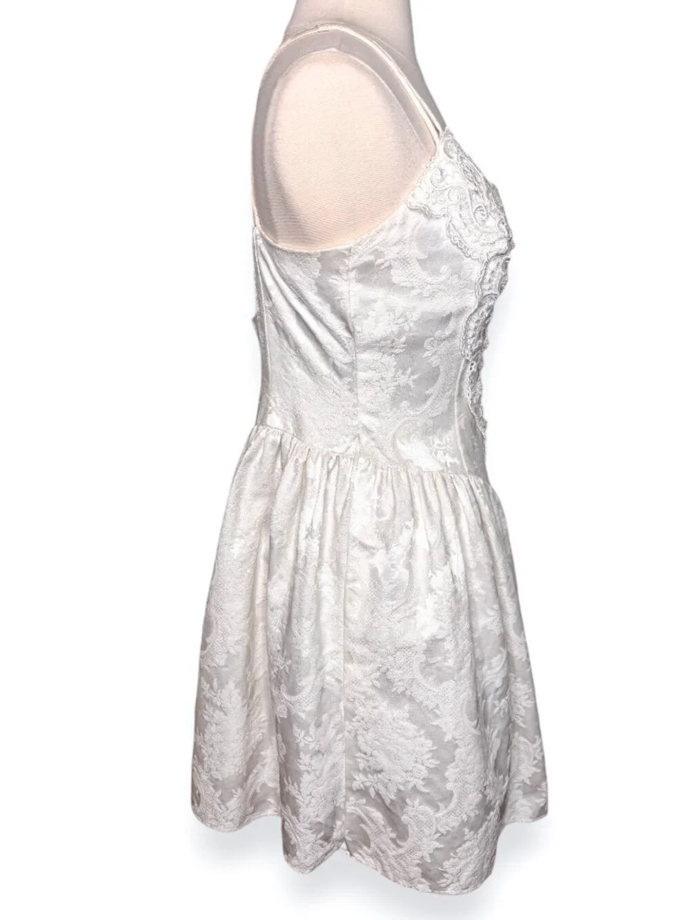 Vintage Jessica McClintock Gunne Sax White Embellished Jacquard Dress Size 9/10 - Picture 7 of 8